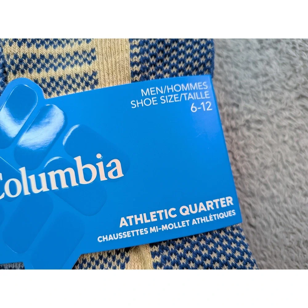 Columbia Mens Athletic Quarter Socks 6 Pair Pack Blue Tan White Size 6-12 New